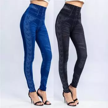 Женские эластичные узкие джеггинсы с принтом, джинсы с принтом, бесшовные девятые брюки XS чёрный