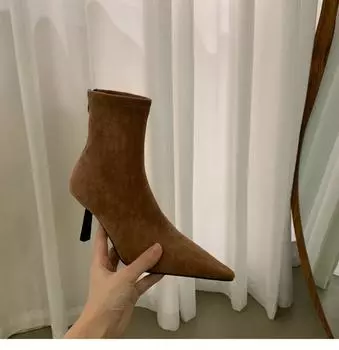 Женские эластичные узкие сапоги-носки на высоком каблуке, модные, элегантные, современные, короткие, осенние, женские, танцевальные, вечерние туфли 35