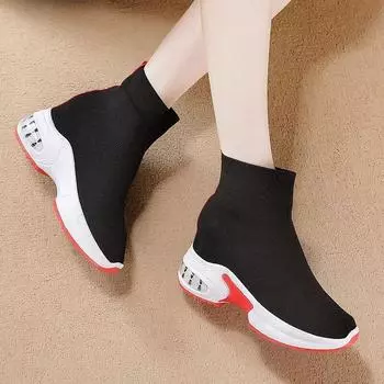 Женские эластичные высокие кроссовки на толстой подошве с круглым носком на платформе и увеличивающими рост носками 35
