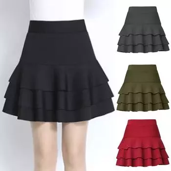 Женские эластичные защитные брюки с высокой талией, однотонная повседневная трехслойная базовая юбка XXL чёрный