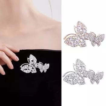 Женские элегантные бабочки, блестящие стразы, инкрустированные булавкой, воротник костюма, шаль, кардиган, значок, ювелирные аксессуары золотистый