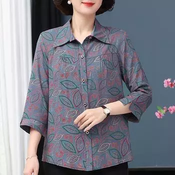 Женские элегантные блузки размера плюс XL-7XL, повседневные свободные летние топы с длинными рукавами и винтажным принтом, женская рубашка XL