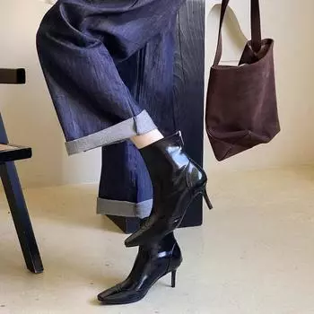 Женские элегантные ботильоны на молнии сзади с мягкой подошвой и маленьким квадратным носком, женские лоскутные узкие короткие сапоги на высоком каблуке-шпильке 35