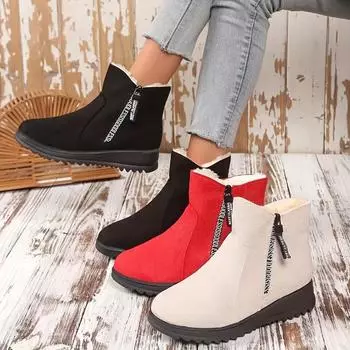 Женские элегантные ботильоны - зимние теплые с подкладкой из искусственного меха, застежкой-молнией, круглым носком, нескользящие, теплые, плюшевые, зимние ботинки 35 чёрный