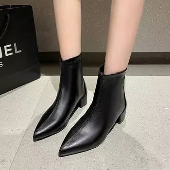 Женские элегантные черные мягкие кожаные сапоги на высоком каблуке с острым носком, стройнящие эластичные сапоги длиной до колена, новое поступление, осень/зима 35