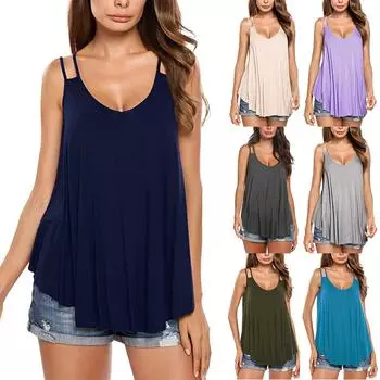 Женские элегантные двойные подтяжки с U-образным вырезом и большой свободный однотонный жилет XXL светло-фиолетовый