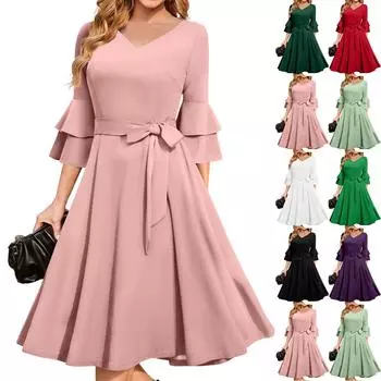 Женские элегантные коктейльные платья с рукавами-колокольчиками для гостей свадьбы, облегающие и расклешенные вечерние платья для церкви L чёрный