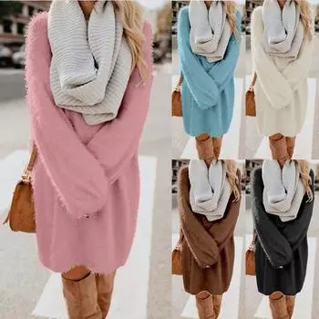 Женские элегантные мини-платья, сексуальные зимние трикотажные повседневные футболки с длинным рукавом, винтажное платье, классический свитер XXXL чёрный