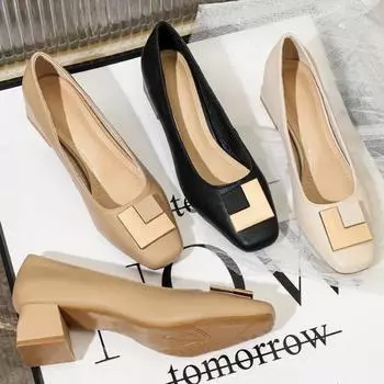 Женские элегантные офисные туфли на каблуке 4,5 см, женские нежные туфли-лодочки из натуральной кожи, удобные повседневные туфли с квадратным носком, большие размеры 34 абрикосовый