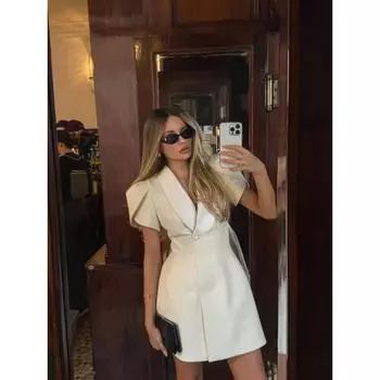 Женские элегантные платья А-силуэта с коротким рукавом и высокой талией, модное облегающее мини-платье на одной пуговице, новое женское уличное платье для вечеринки, Vestidos S белый