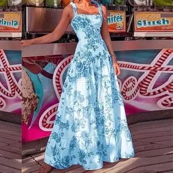 Женские элегантные платья, платье с цветочным принтом, летнее сексуальное платье на шнуровке с открытыми плечами и талией, женское праздничное платье S красный