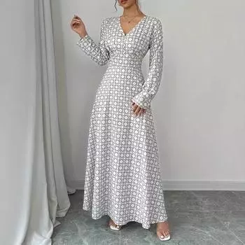 Женские элегантные платья с длинным рукавом и V-образным вырезом, утягивающие талию S белый