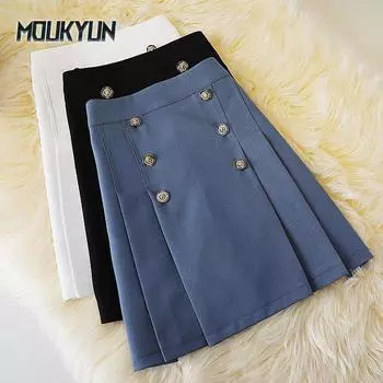 Женские элегантные плиссированные юбки, летние, простые, однотонные, с высокой талией, трапециевидные, короткие юбки S чёрный