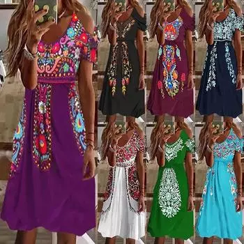 Женские элегантные повседневные платья с v-образным вырезом и коротким рукавом с открытыми плечами, тонкое летнее длинное платье S белый