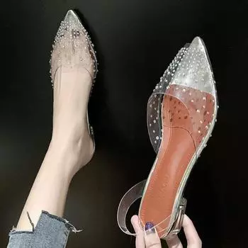 Женские элегантные прозрачные босоножки из ПВХ, женские туфли-лодочки, босоножки со стразами на низком каблуке, женские туфли на каблуках для вечеринок 35 серебряный