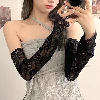 Женские элегантные рукава с защитой от ультрафиолета, кружевные цветочные узоры, рукава без пальцев, солнцезащитные варежки, тонкие