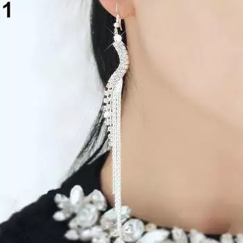 Женские элегантные S-образные серьги-подвески с цепочками и кисточками из стразов ADM