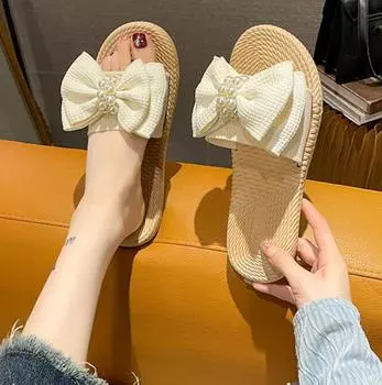 Женские элегантные сандалии с бантом, легкие нескользящие летние туфли на плоской подошве для пляжного отдыха 36-37 чёрный