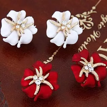 Женские элегантные серьги-гвоздики с цветком и морской звездой, модные серьги-гвоздики в подарок красный