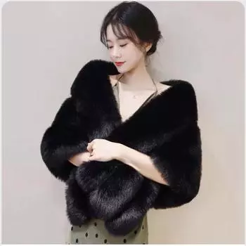 Женские элегантные шали без рукавов, женская роскошная накидка из искусственного лисьего меха, полосатая черная короткая накидка, модные накидки, большие размеры, заводская распродажа One Size чёрный
