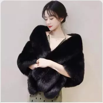 Женские элегантные шали без рукавов, женская роскошная накидка из искусственного лисьего меха, полосатая черная короткая накидка, модные накидки, большие размеры, заводская распродажа One Size чёрный