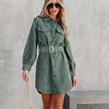 Женские элегантные темпераментные вельветовые мини-платья, модное однотонное однобортное платье А-силуэта с поясом S розы красного