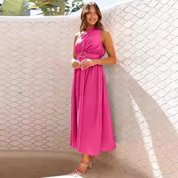 Женские элегантные тонкие платья на одно плечо с металлическими завязками, платья S синий