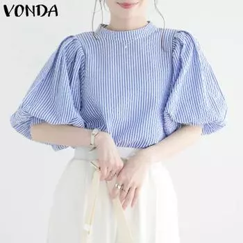 Женские элегантные топы в полоску VONDA с рукавами-фонариками до половины