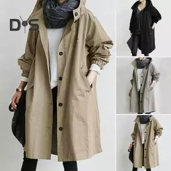 Женские элегантные тренчи двубортные легкие ветрозащитные плащи больших размеров однотонные средней длины 2XL хаки