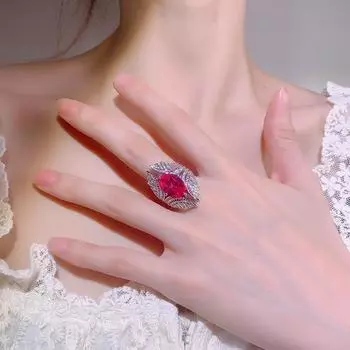 Женские элегантные ювелирные изделия с драгоценными камнями в форме яйца, кроваво-красного цвета, сине-красного цвета, корунда, хрусталя, синего циркона, открытое кольцо