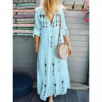 Женские элегантные V-образные вырезы с длинными рукавами и принтом для подружек невесты, свадебные длинные платья, великолепные вечерние макси-бальные платья L синий