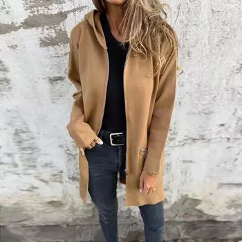 Женские элегантные винтажные модные куртки с длинным рукавом осень-зима повседневные свободные молнии однотонные пальто с капюшоном S серый