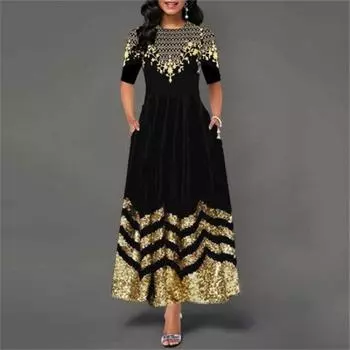 Женские элегантные винтажные платья с длинным рукавом и принтом, с круглым вырезом S бордовый