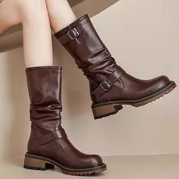 Женские элегантные высокие сапоги зимние дизайнерские новые кожаные туфли женские 2024 трендовые ботинки челси прогулочное платье готические женщины zapatos botas 35