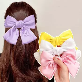 Женские элегантные заколки для волос с бантами из атласной ленты, однотонные заколки-банты для девочек, корейские заколки для волос в виде фей, головные уборы для вечеринок, аксессуары для волос жёлтый