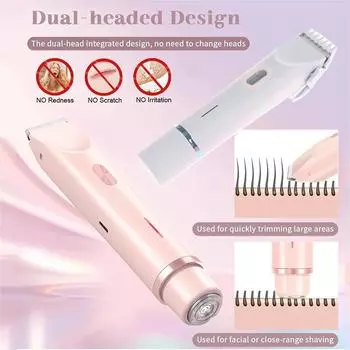 Женские электрические бритвы 2 в 1 с двумя головками, безболезненный триммер для бикини, влажный и сухой, для женщин, лобковые волосы, съемная головка, электробритва синий