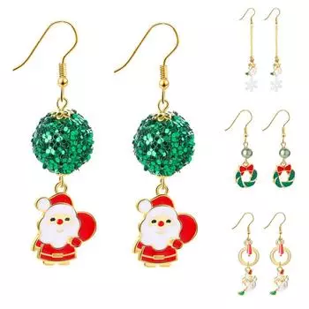Женские эмалированные рождественские серьги с Санта-Клаусом и оленями, висячие серьги с крючками, рождественский подарок