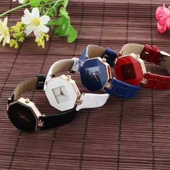 Женские аналоговые кварцевые наручные часы с тонким ремешком из искусственной кожи с ромбическими стразами в подарок