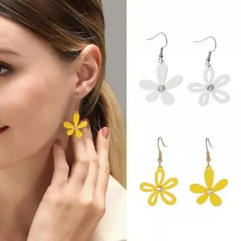 Женские асимметричные полые серьги с цветком, висячие серьги-крючки, ювелирные изделия, подарок белый