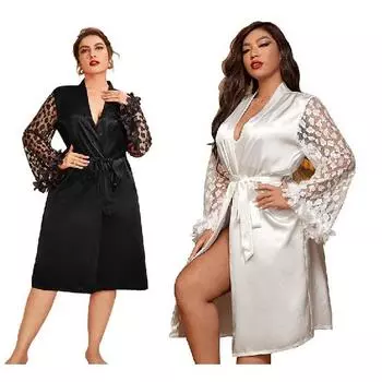 Женские атласные халаты больших размеров, кимоно с кружевными рукавами, шелковый халат, короткие свадебные халаты 1XL белый