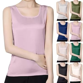 Женские атласные майки с U-образным вырезом, повседневные майки без рукавов, летние базовые майки S
