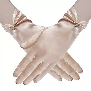 Женские атласные перчатки с подвеской из жемчуга, короткие, сексуальные, солнцезащитные, анти-УФ, эластичные, тонкие, летние варежки