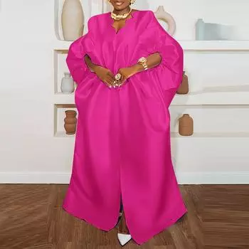 Женские атласные платья больших размеров с разрезом и рукавом «летучая мышь» M синий