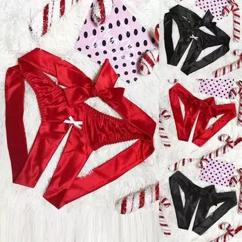 Женские атласные шелковые трусы с бантом, стринги, нижнее белье без вырезов, одежда для сна L