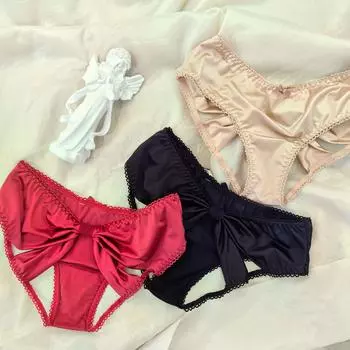 Женские атласные трусики в альтернативном стиле с большим бантом и вырезами L
