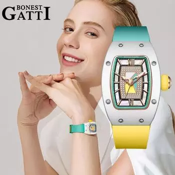 Женские автоматические механические часы Bonest Gatti, роскошные модные часы с бриллиантами