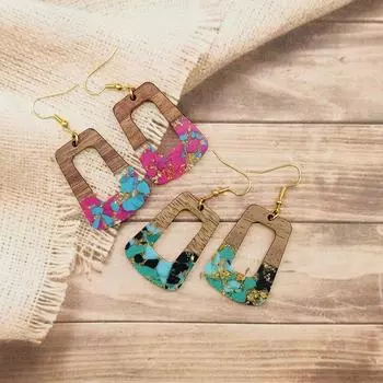 Женские аксессуары Cheongsam в китайском стиле с деревянными серьгами из смолы