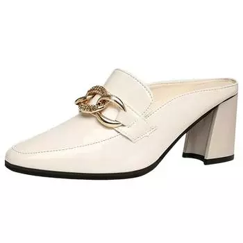 Женские бахилы женские тапочки для улицы шлепанцы мюли модные летние мягкие элегантные средний каблук роскошные PU резиновые пряжки осень 35