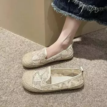 Женские балетки 2024 Весна Новые туфли-лодочки для рыбалки для девочек Летние соломенные плетеные сетчатые дышащие повседневные кроссовки Женские мокасины 35 чёрный