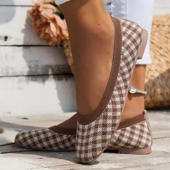 Женские балетки большего размера, удобные вязаные балетки на плоской подошве для женщин, повседневные офисные кроссовки с круглым носком для женщин, Zapatos De Mujer 36